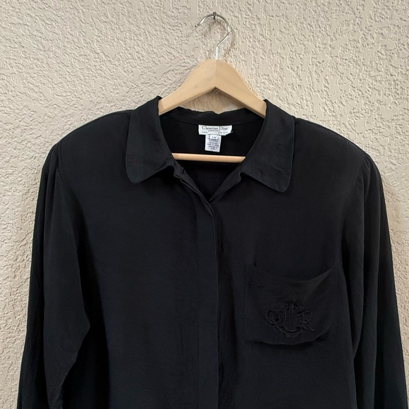 Christian Dior Top Blouse Black Chemise Sleepwear Casual Vintage Classic 12 - Picture 4 of 10